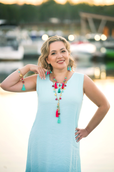 Vibrant Tassels jewellery set on a model