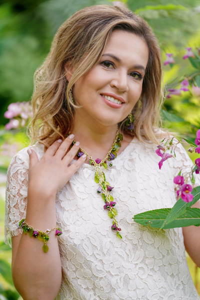 Monet Garden jewellery on a model